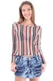 Blusa trico colorido manga coral